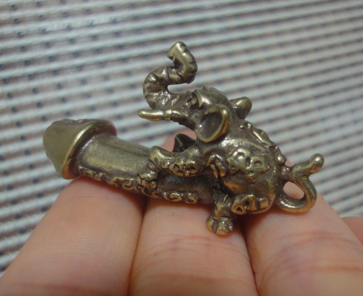Vintage Solid Brass Elephant Figurine Pendant Charm for Bags and Keyrings