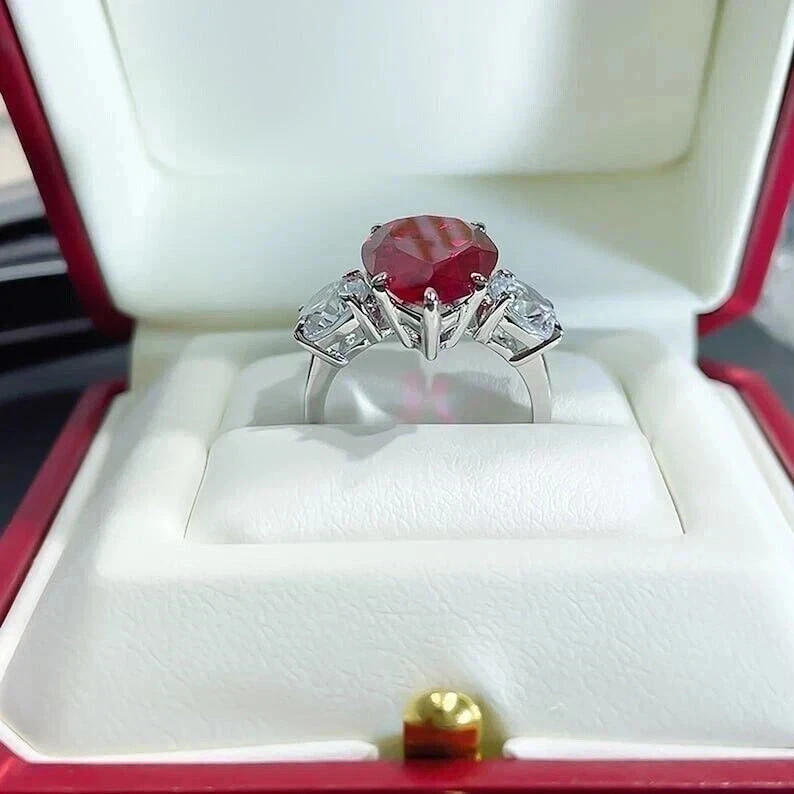 4.90 Ct Pear Cut Natural Red Ruby Diamond Proposal Ring 14K Solid White Gold 7