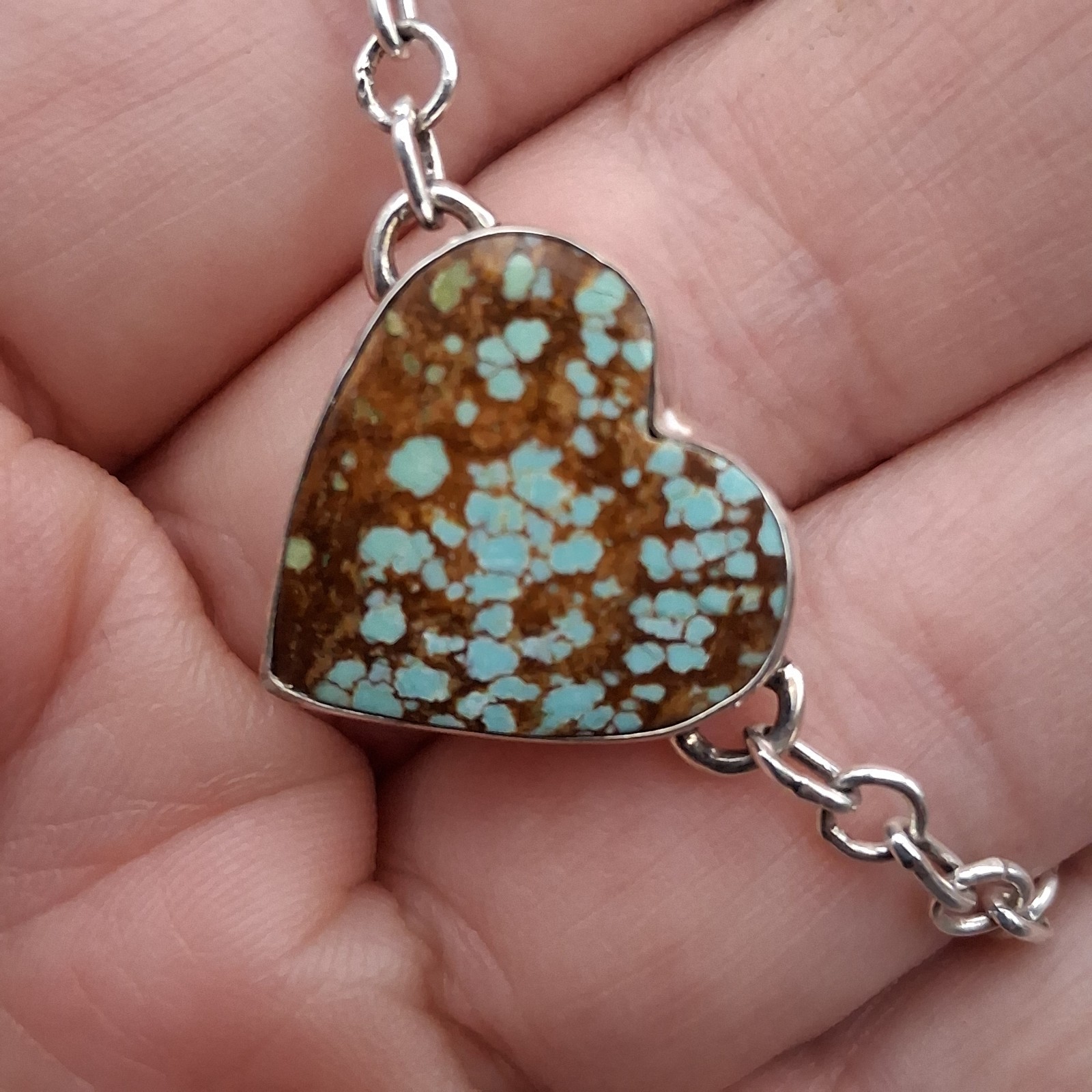 Number 8 Turquoise Bracelet Sterling Silver 925 Heart Adj 5-7 Southwestern