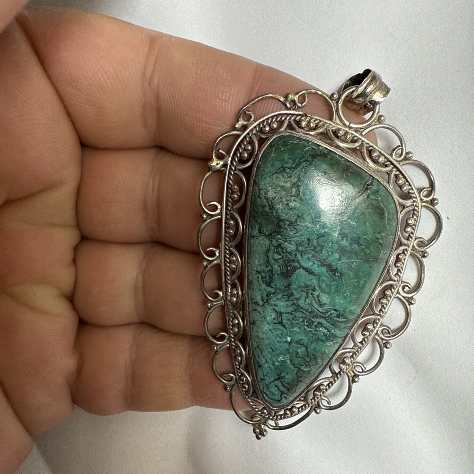 Israel Eilat Stone Pendant Handmade Vintage Filigree Big Stone