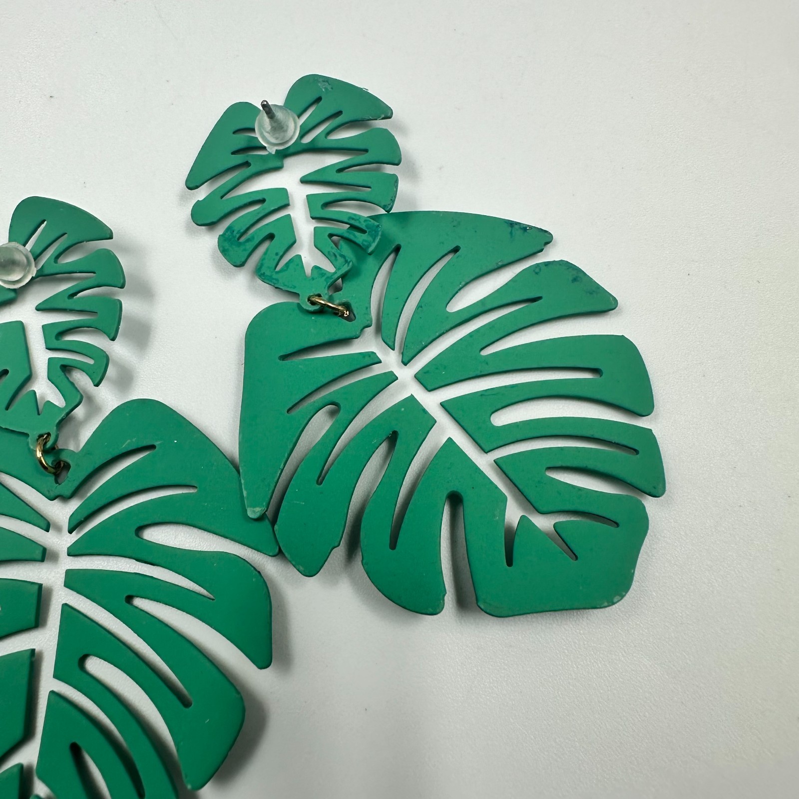 Monstera Leaf Dangle Earrings Green Tropical Beach Summer Jewelry Pierced