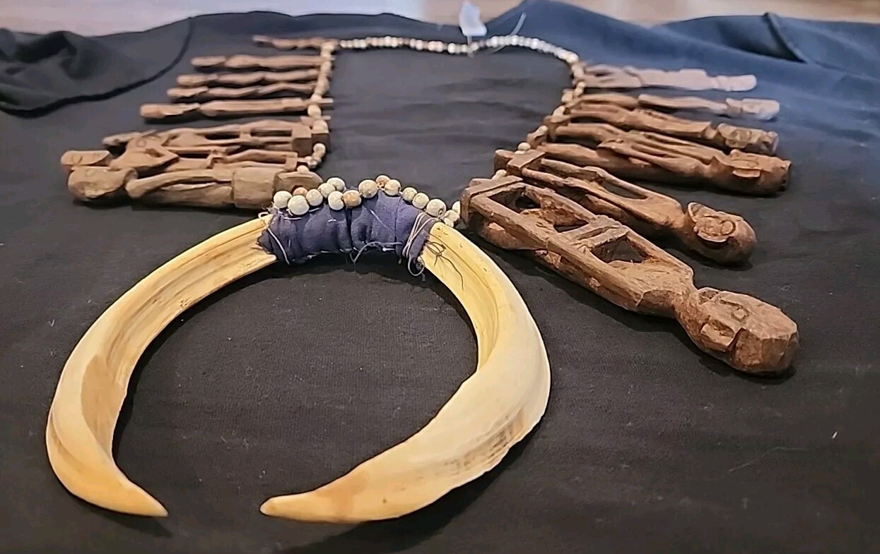 Antique Dayak Beaded necklace Headhunter tribal shaman relic #2