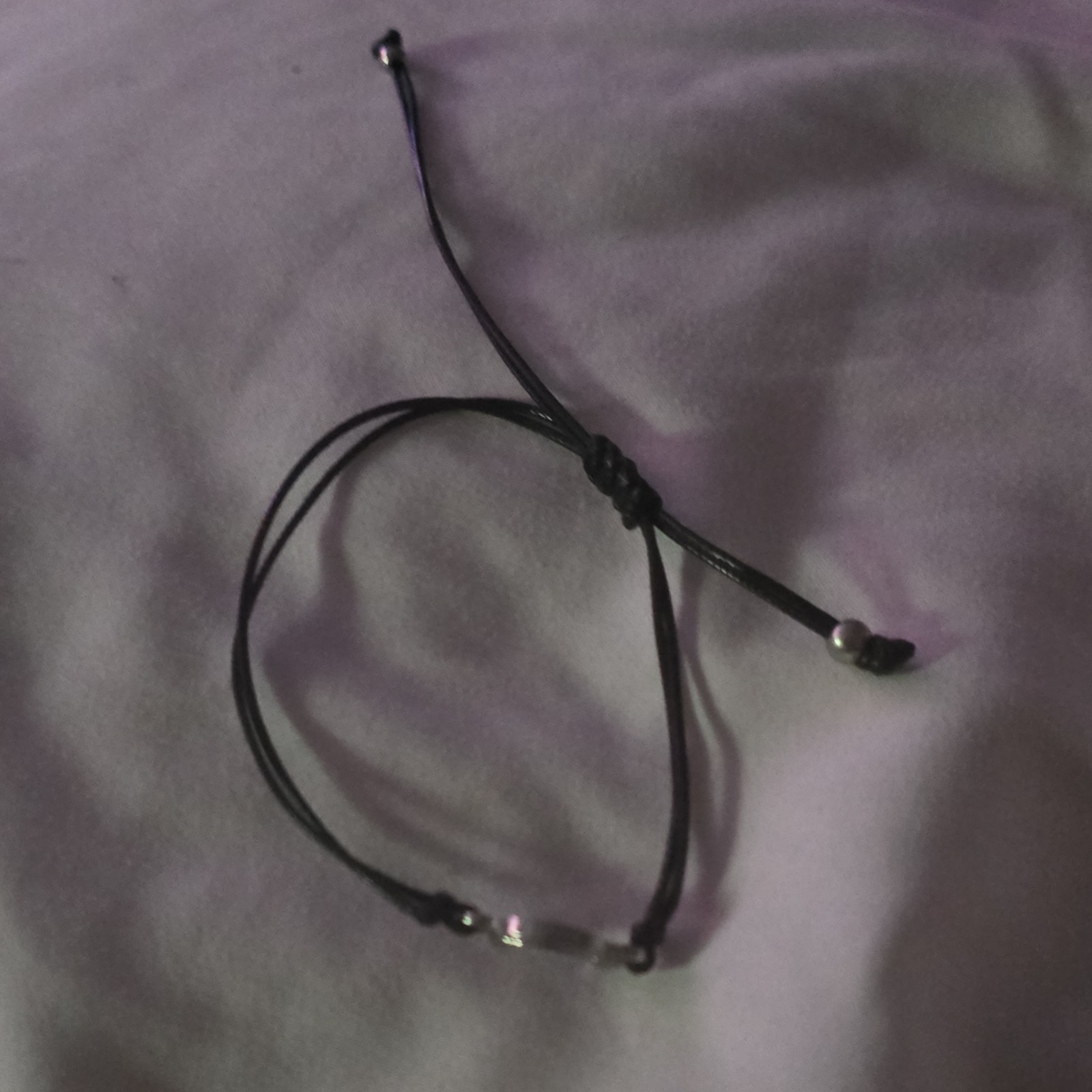 Black Adjustable Cord Charm Bracelet, Silver Tone Dangle Charm, Tie Closure