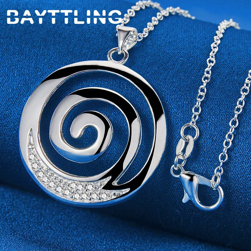 Fashion 925 Sterling Silver 16-30 Inches Hip Hop Spiral Round Zircon Necklace
