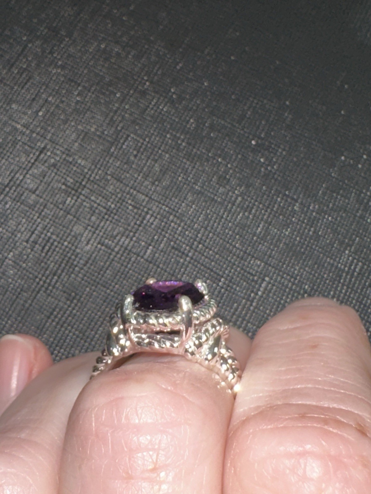NVC Silver Tone Cocktail Ring Size 7 Oval Purple Stone Braided Prong
