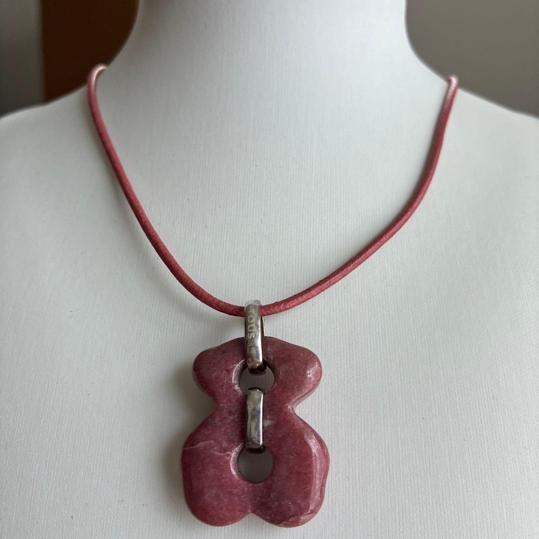 Auth TOUS Natural Silver Necklace 925 Silver Pink Women’s Pendant Accessory