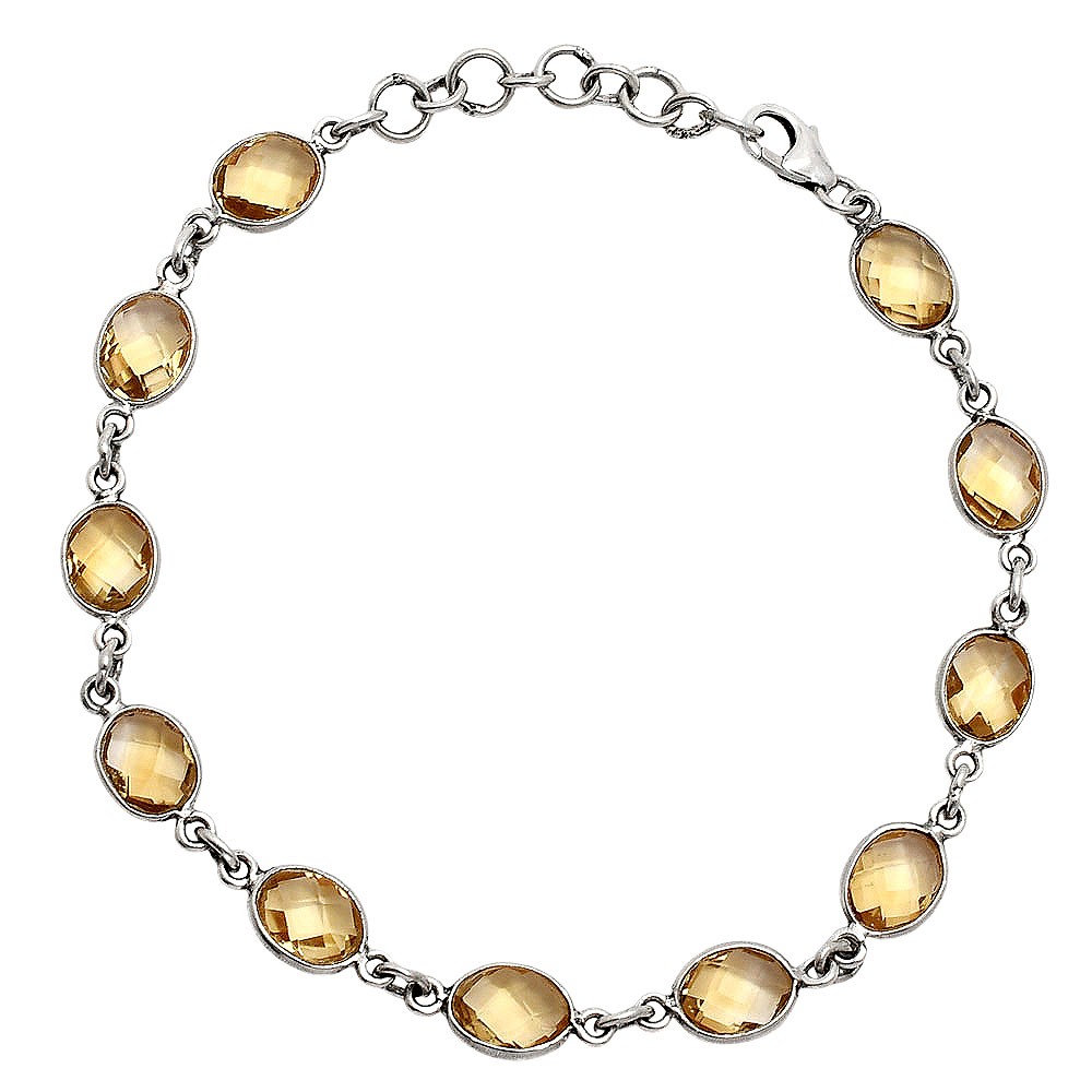 Premium Quality Citrine Checker Briolette 925 Silver Bracelet Jewelry B-1001