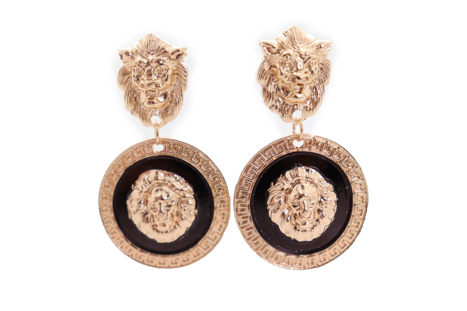 Women Special Style Earrings Set Fashion Jewelry Gold Lion Round Bling Bold Look