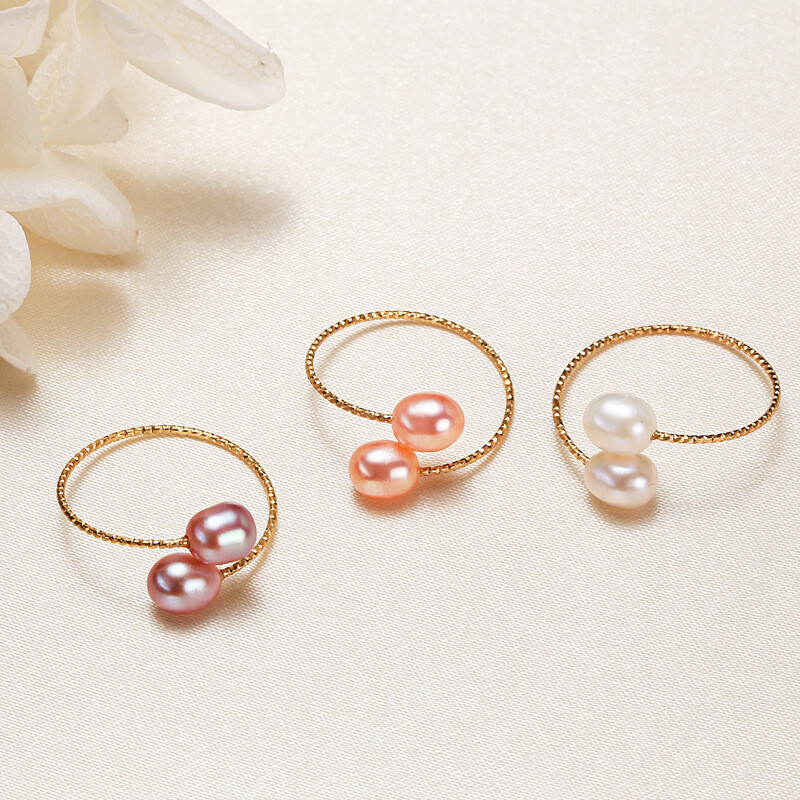 Double Pearl Three Row Stacking Bypass Ring in Solid Copper