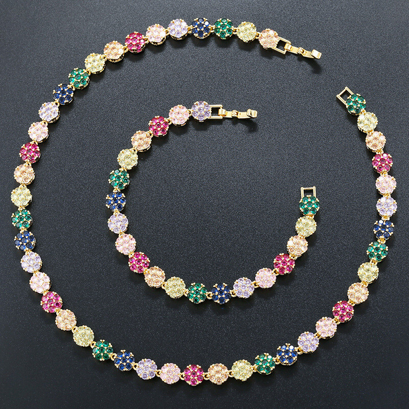 Charm Colorful Flower Tennis Chain Necklace Bracelet Jewelry Women Girl Choker