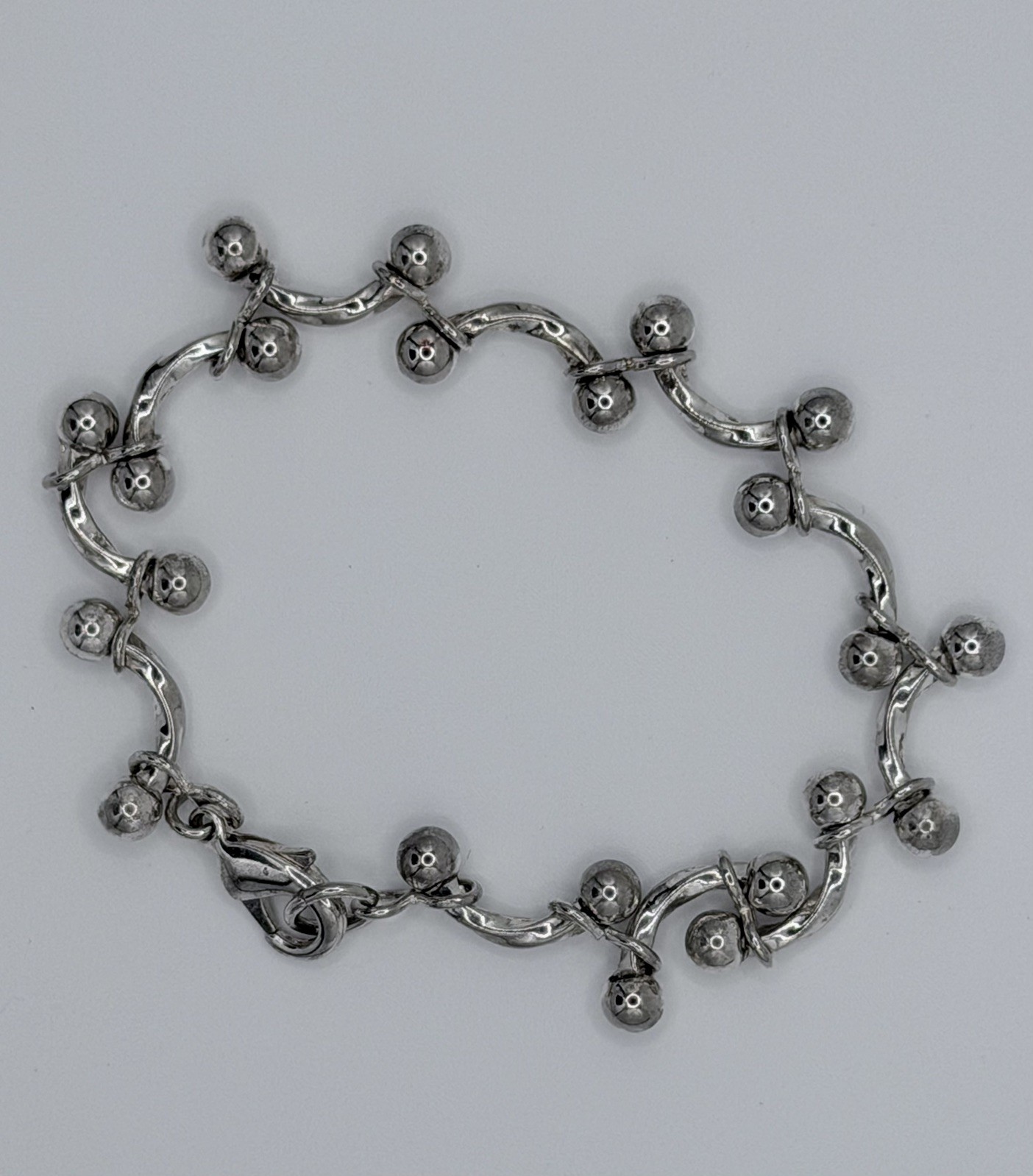 Sterling Silver Beaded Curved Bar Link “Baby DNA” Bracelet 8 inches