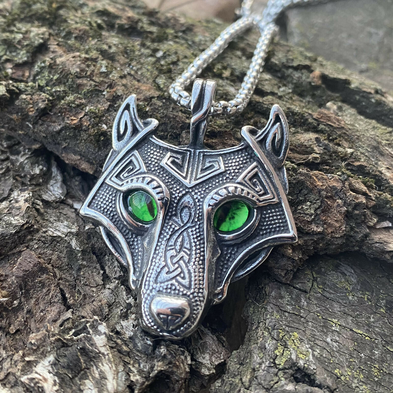 MENDEL Mens Stainless Steel Viking Celtic Wolf Head Pendant Necklace For Men