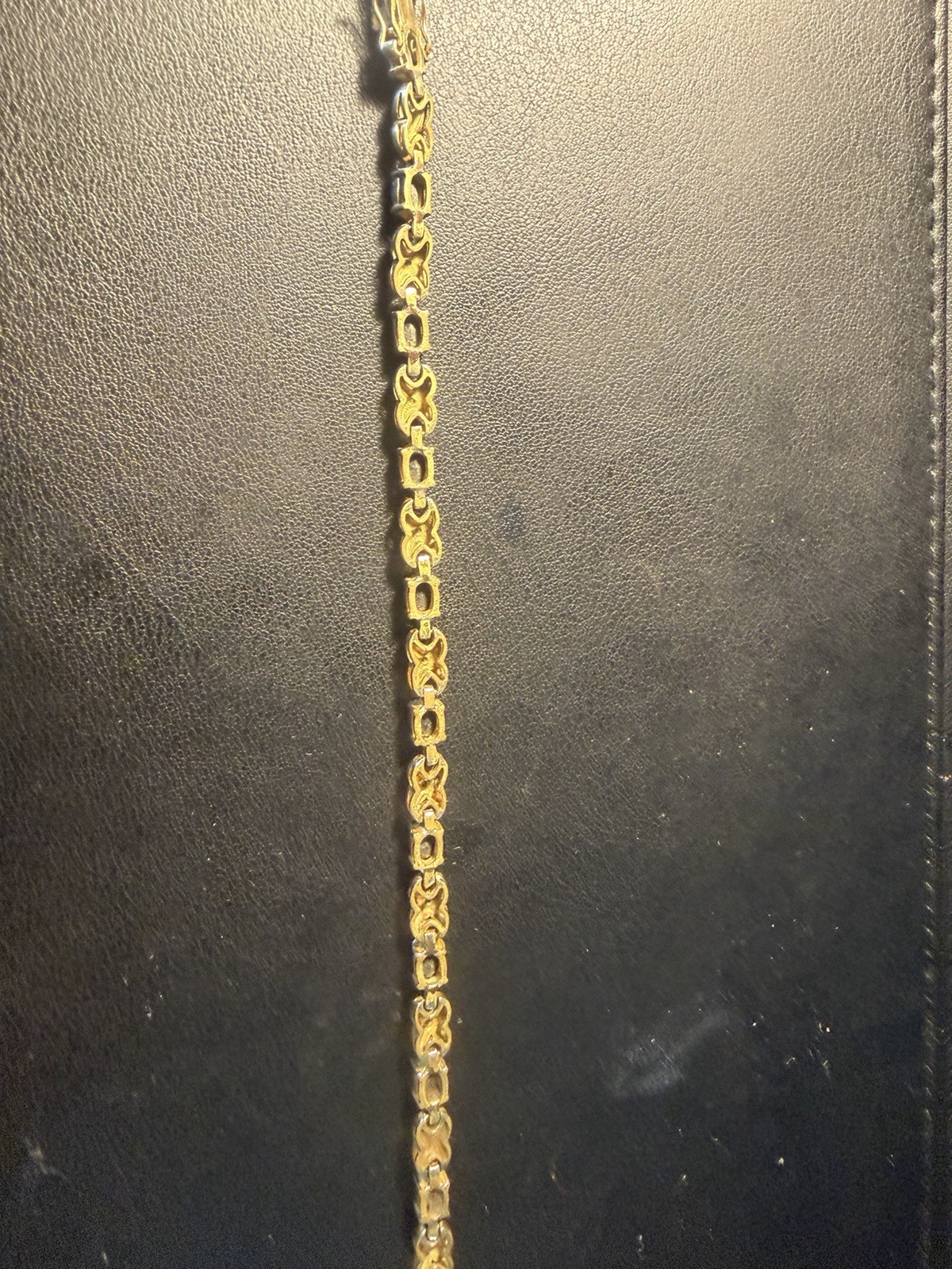 Gold Tone Chain Link Bracelet Blue Oval Stone Accent Metal Fold Over Clasp