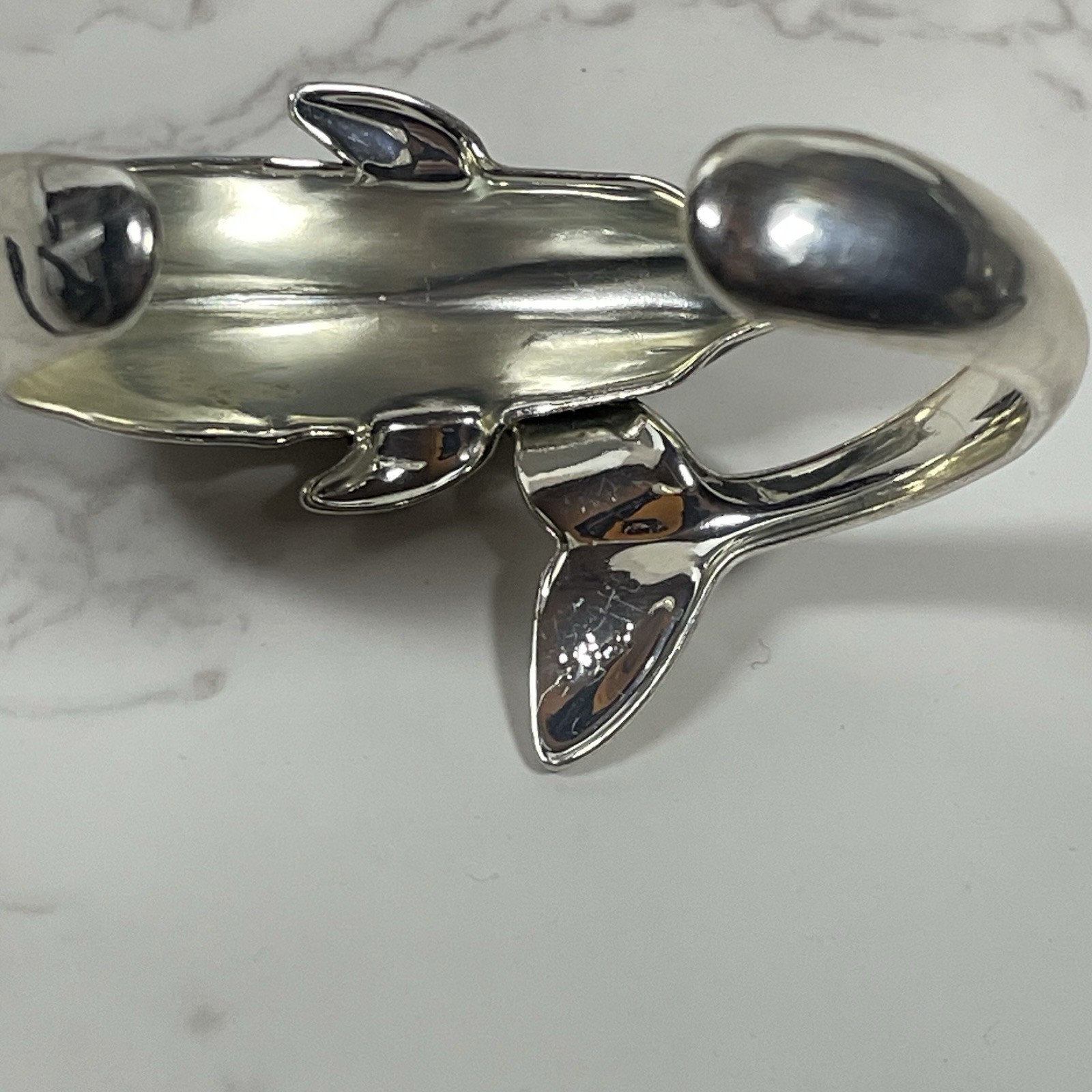 Vintage Best Jewelry Dolphin Wrap Cuff Bracelet High Polish Silvertone Statement