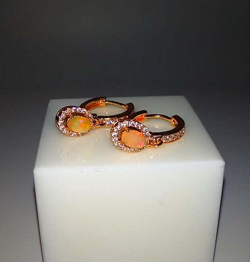 🔥🔥🔥Exclusive FIRE OPAL Silver & Gold Hoop / Hoop Earrings / Hoops Earrings