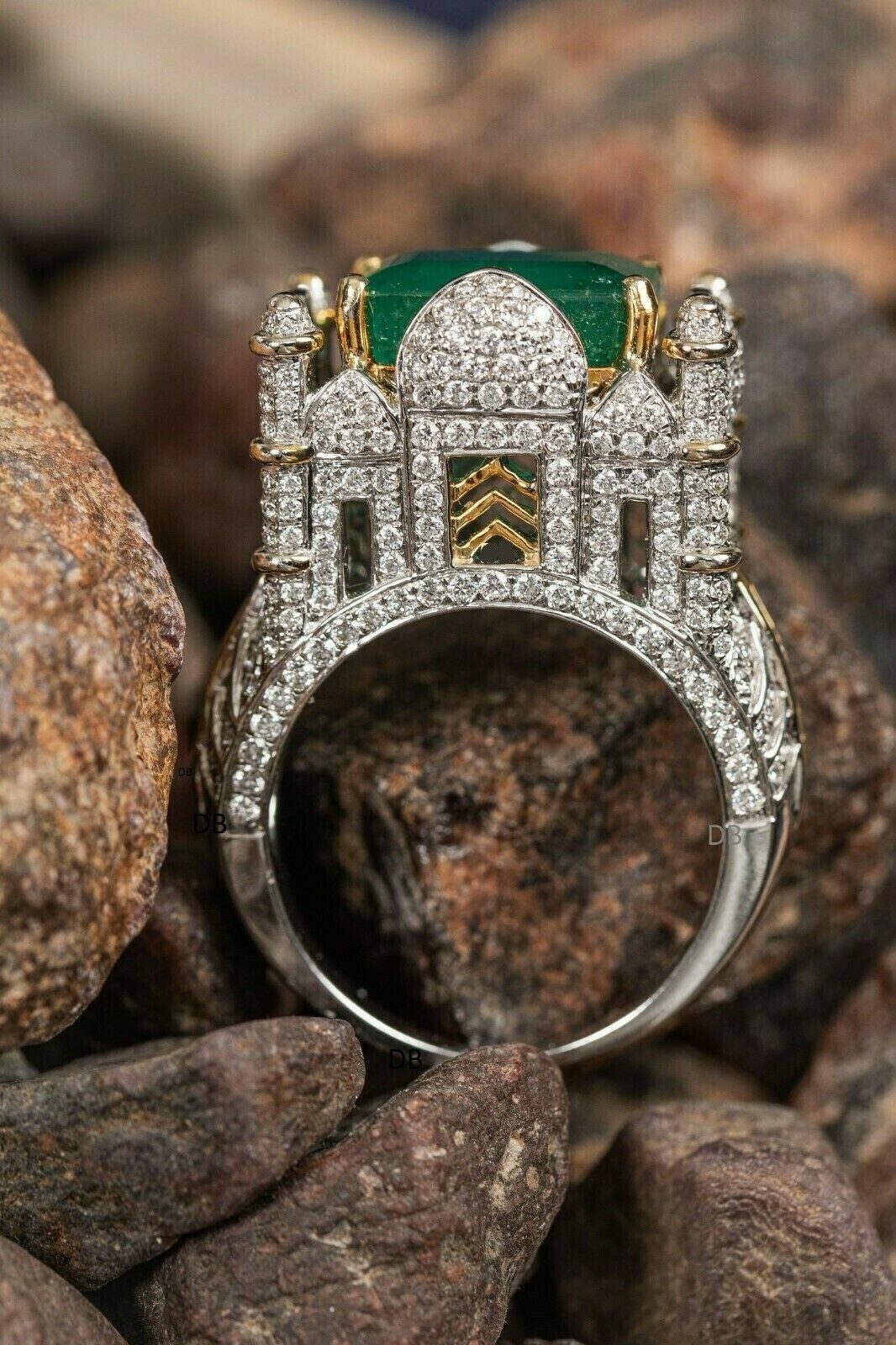 3Ct Lab Created Emerald Diamond Taj Mahal Engagement Ring 14K White Gold Finish