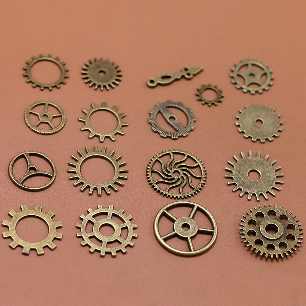 17Pcs Alloy Gear Pendant Charms Bulk for DIY Jewelry Making Golden Steampunk