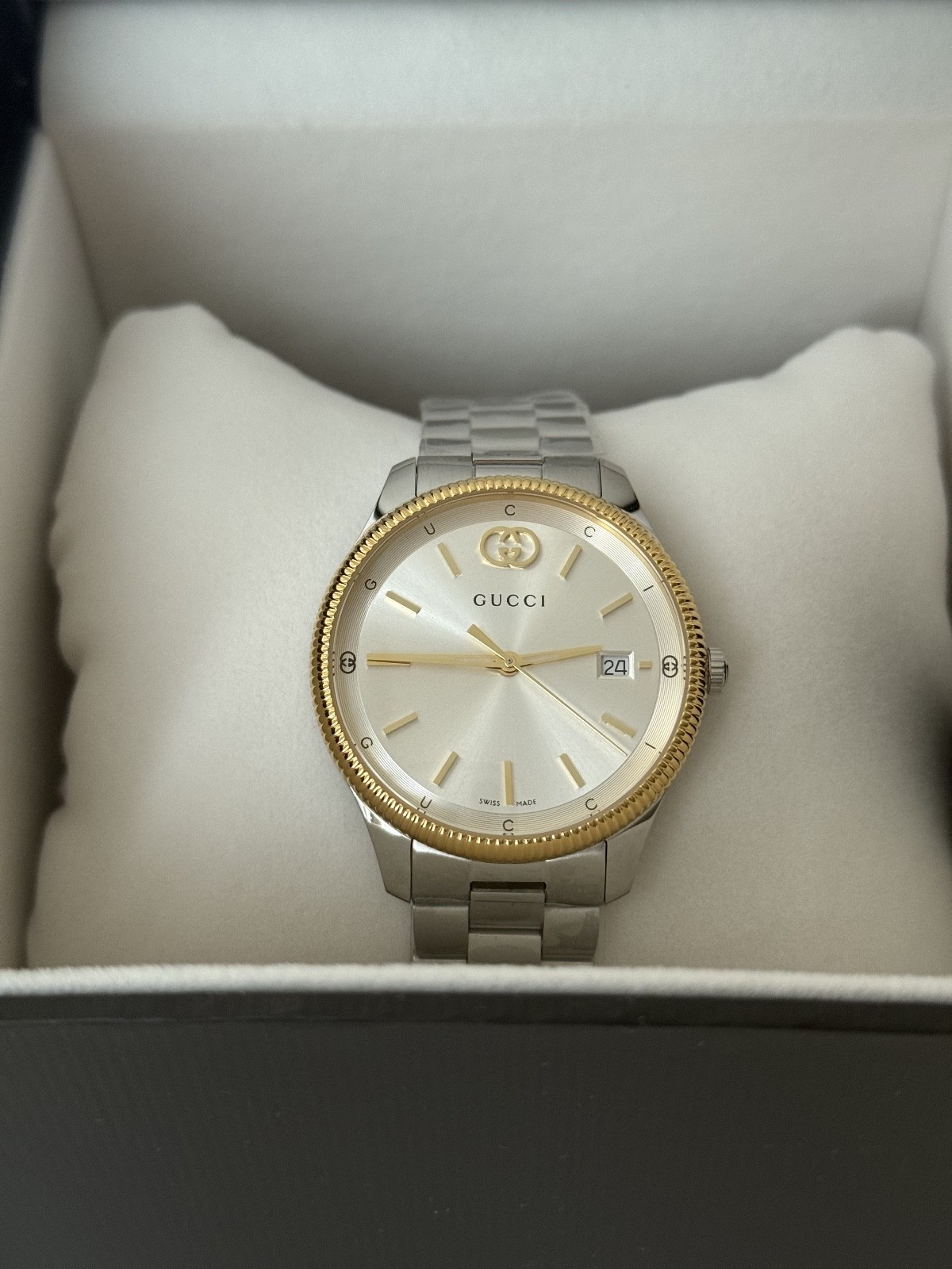 Gucci G-Timeless Quartz 38mm Yellow Gold Bezel Watch YA1264233