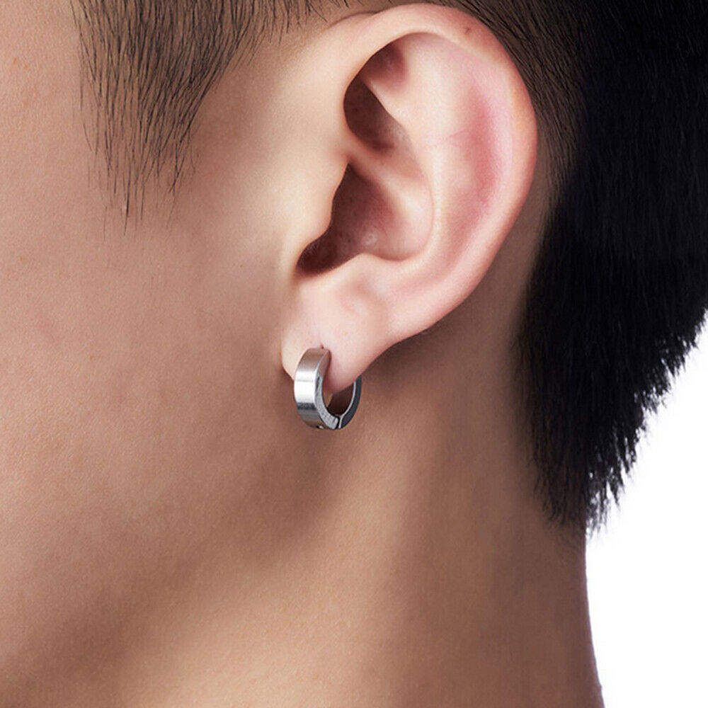 2PCS Stainless Steel Hoop Earrings for Men Women Small Huggie Hoop Ear Piercings