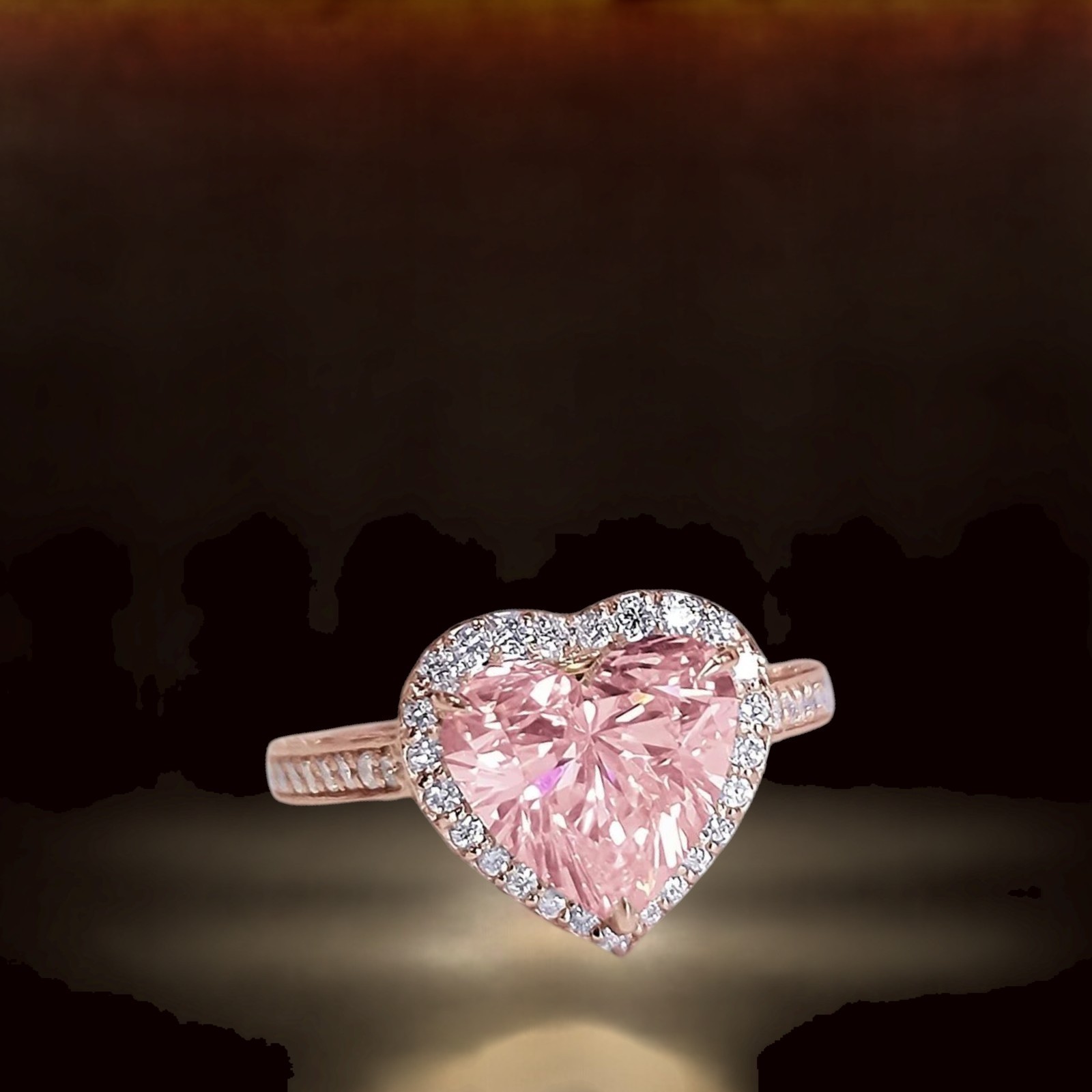 IGI Lab Created Diamond Ring 4.00 Carat Heart Cut Fancy Vivid Pink 18k Rose Gold