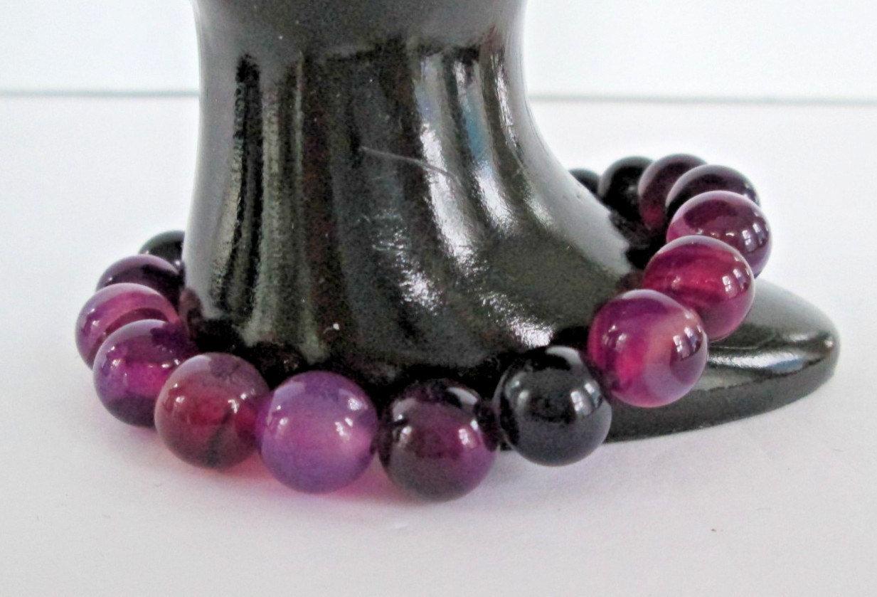 Vintage Amethyst Stretch Bracelet Round Polished Gemstone Beads Shades of Purple