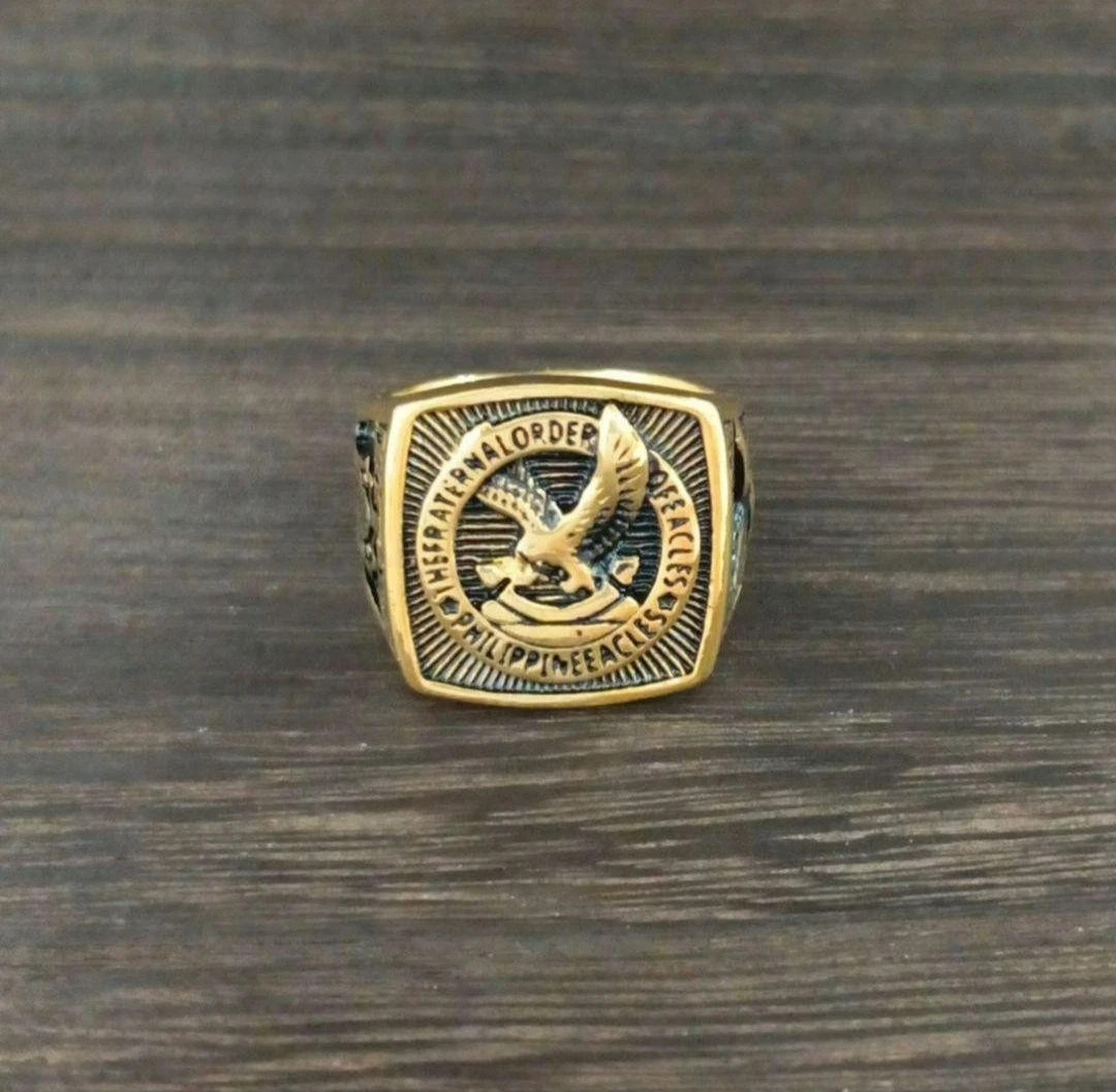 925 Sterling No Stone Men’s Philippine Eagle Design Ring 14K Yellow Gold Finish