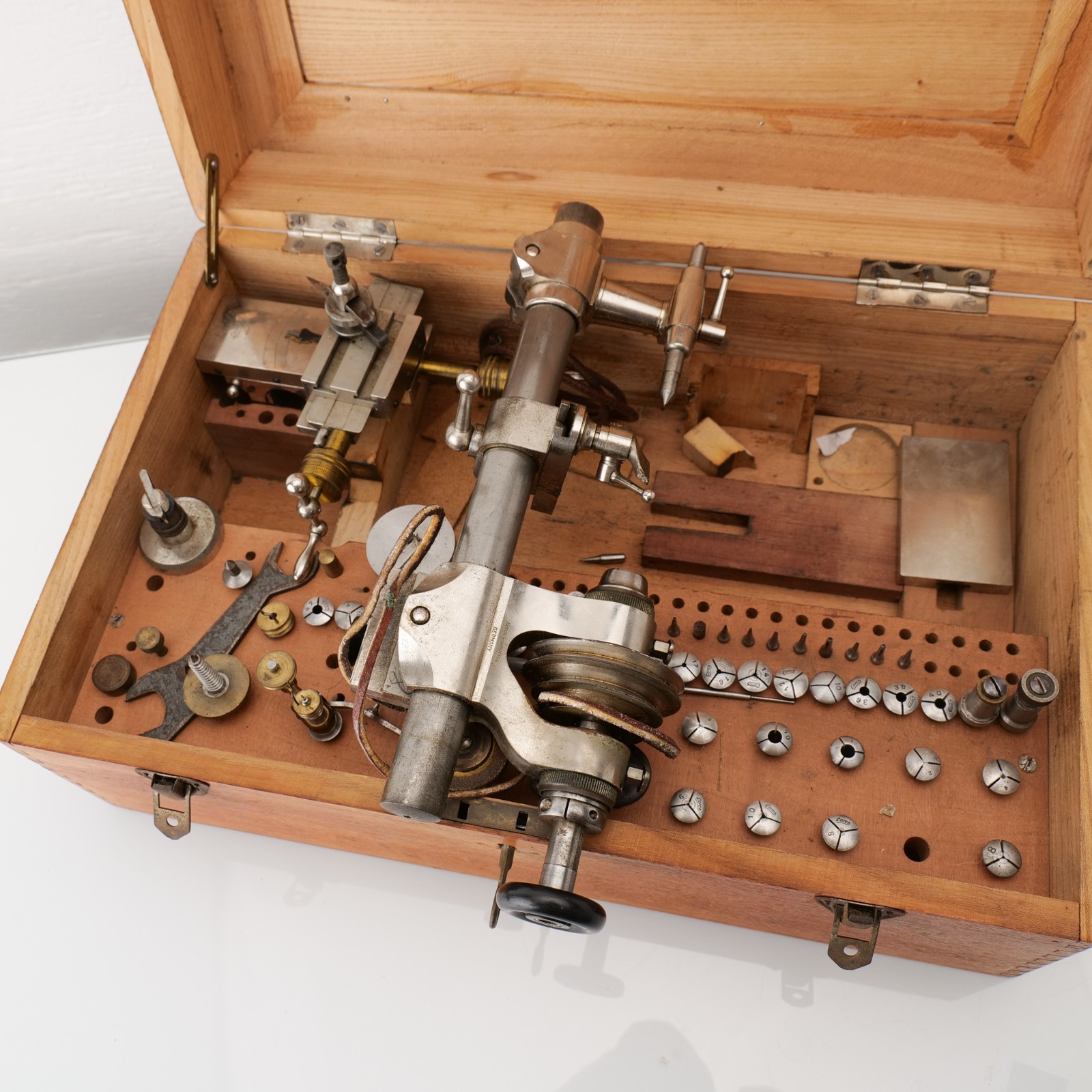 Watchmakers Lorch 8mm Lathe Kit Box Vintage Cross Slide Germany