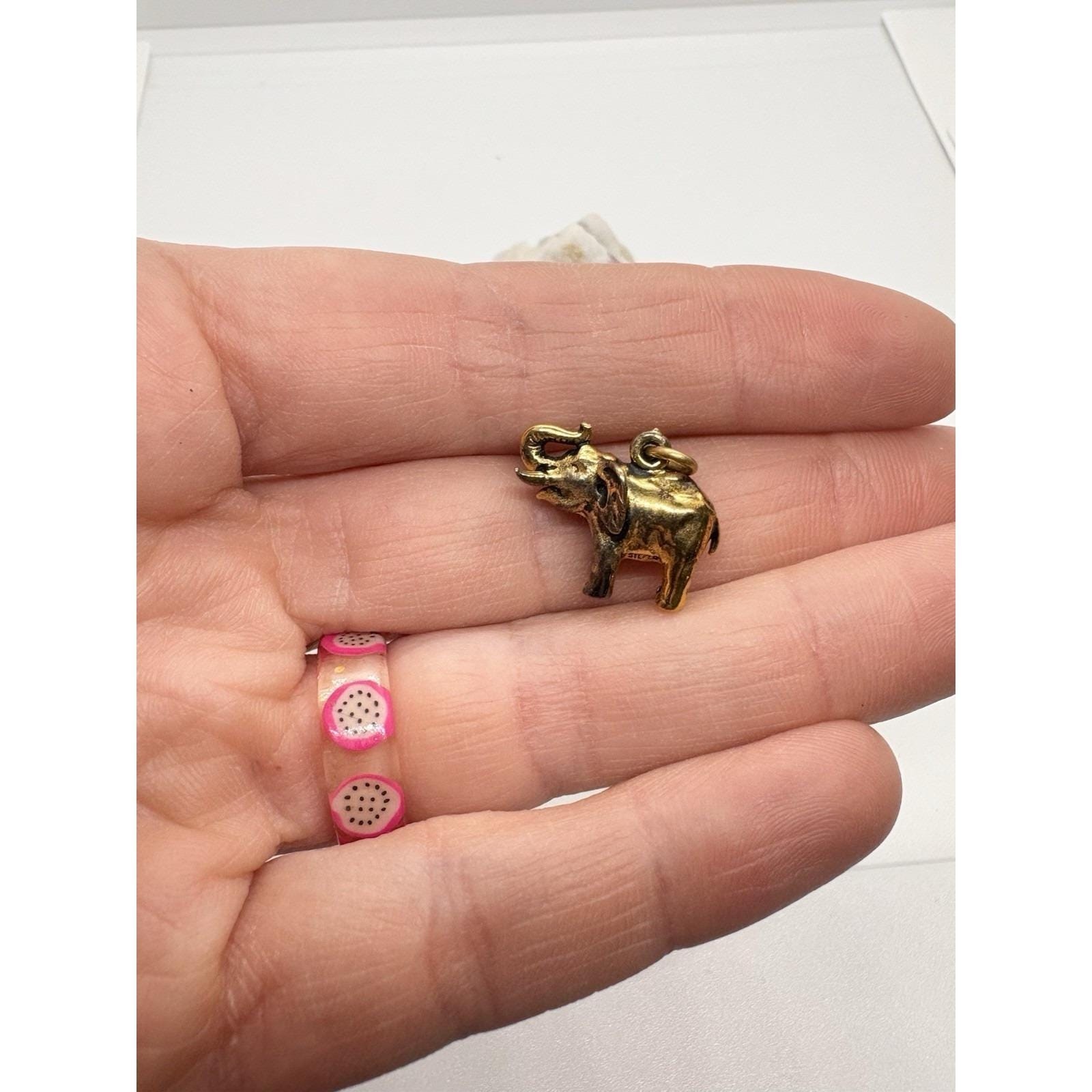 Vintage Kinney 3D Elephant Charm Gold Over Sterling 925 Silver 5.7g Animal