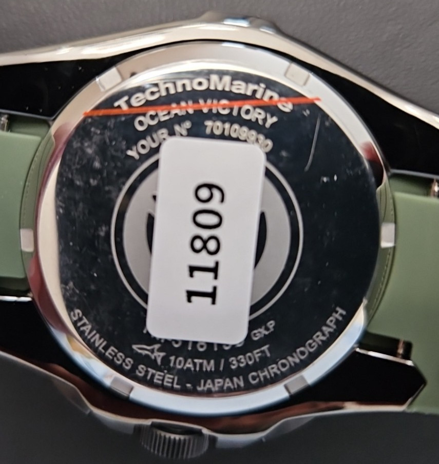 TechnoMarine Ocean Victory Quartz W/Case – 41mm, Black/Olive TM-318139 NIB