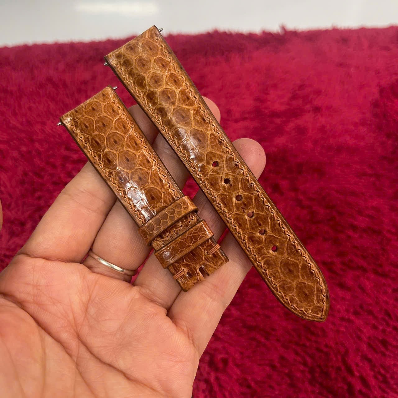 22mm/18mm BROWN Genuine Snake Leather Skin Watch Wrist Strap Band Buckle