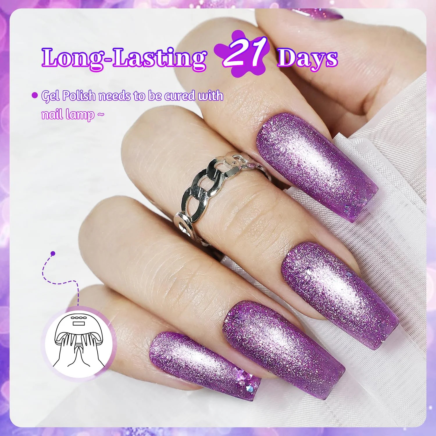 Cat Eye Gel Nail Polish Set 10 Colors Glitter Pink Purple Blue Green with Base C