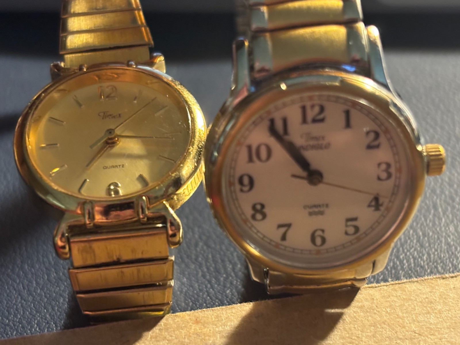 2 Vintage Timex Ladies WristWatches Goldtoned Quartz 377BA Cell & CR12 16 Cell