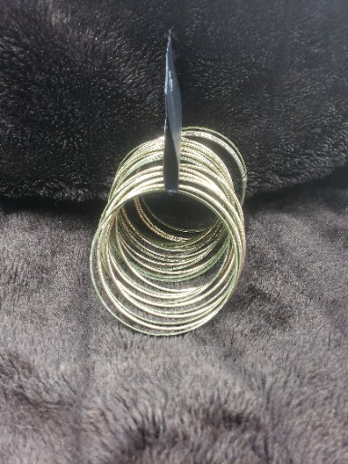 Charlotte Daniels Large Lot of Goldtone And Green Bangle Bracelets New on Tag