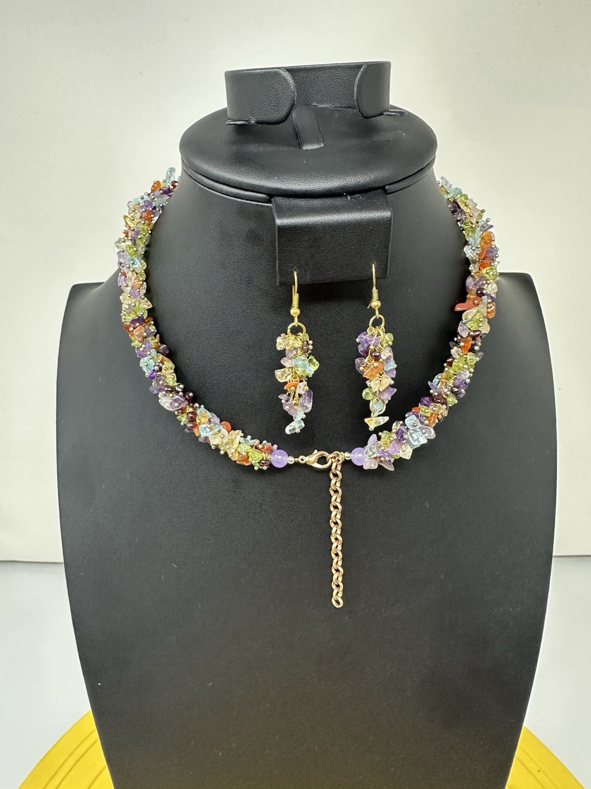 Sterling Silver Multiple Various Gemstone Choker Necklace & Earrings 70g 16 Inch