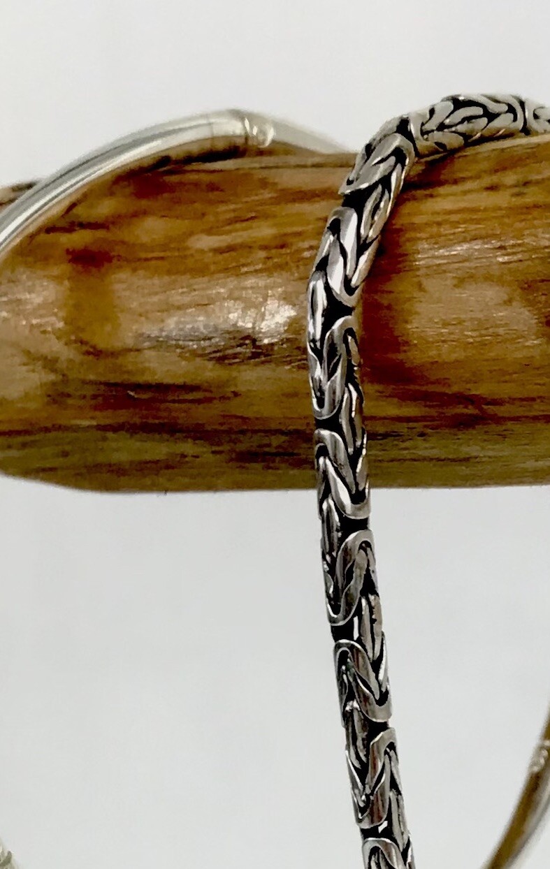 Mens Slim Sterling Silver Bracelet Bali /Byzantine /Borobudur Chain design