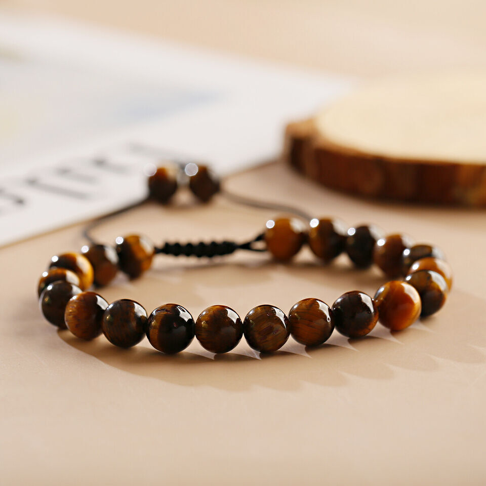 8MM Natural Tiger Eye Stone Braided Beaded Bracelet Men Party Fashion Jewelry