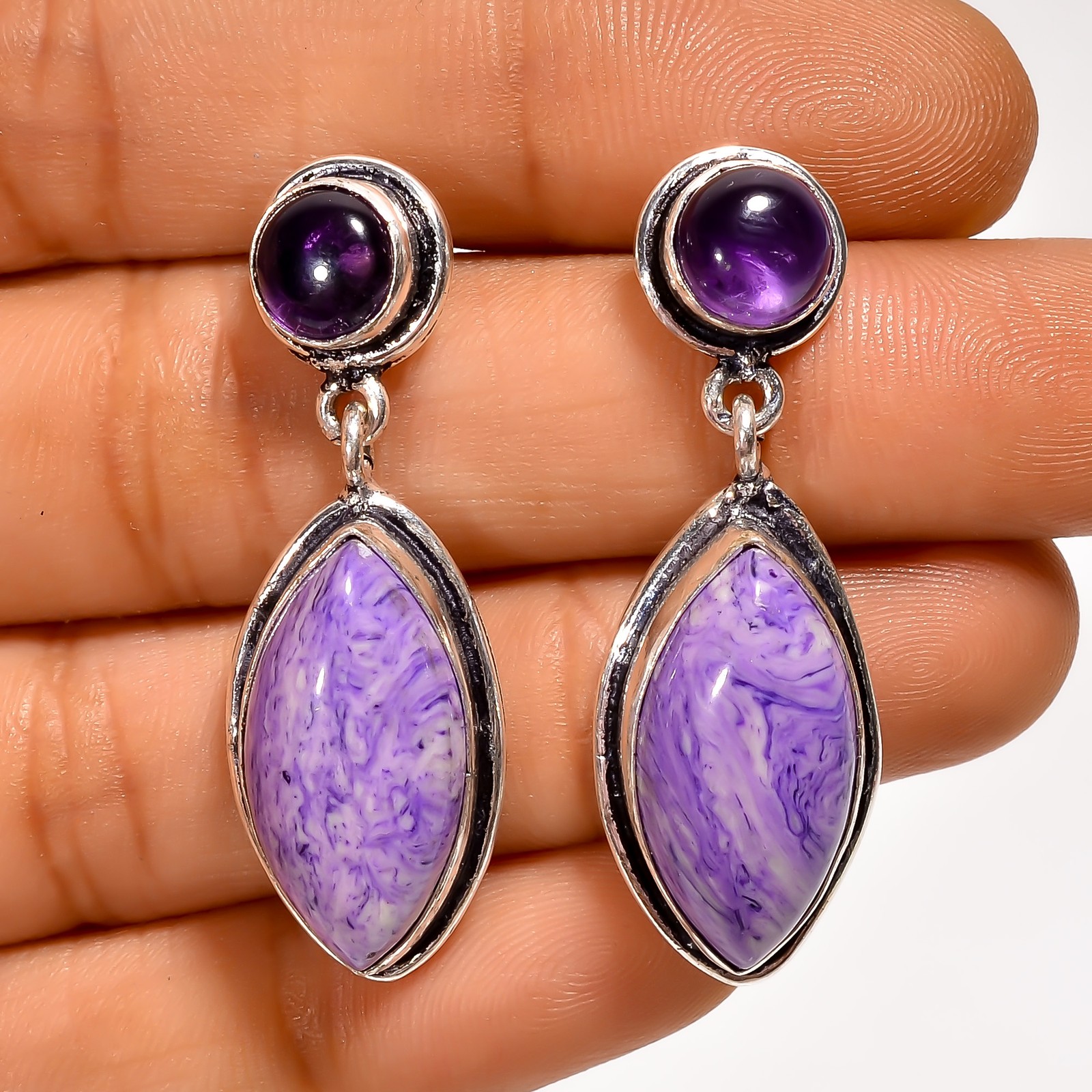 Kammererite Amethyst Gemstone 925 Silver Handmade Dangle Earrings 1.5″ ARE-6658