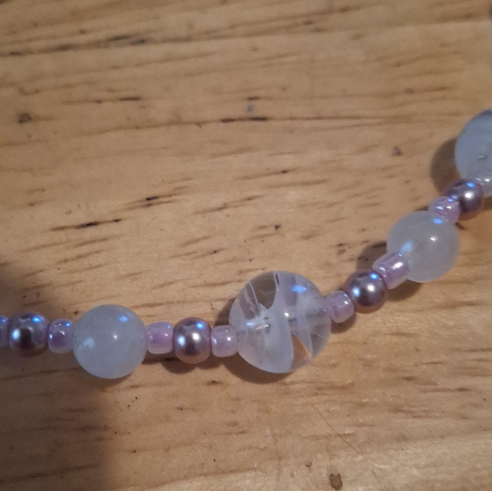 Pink & White Glass Round Bead Beaded Bracelet White Stones Toggle Clasp