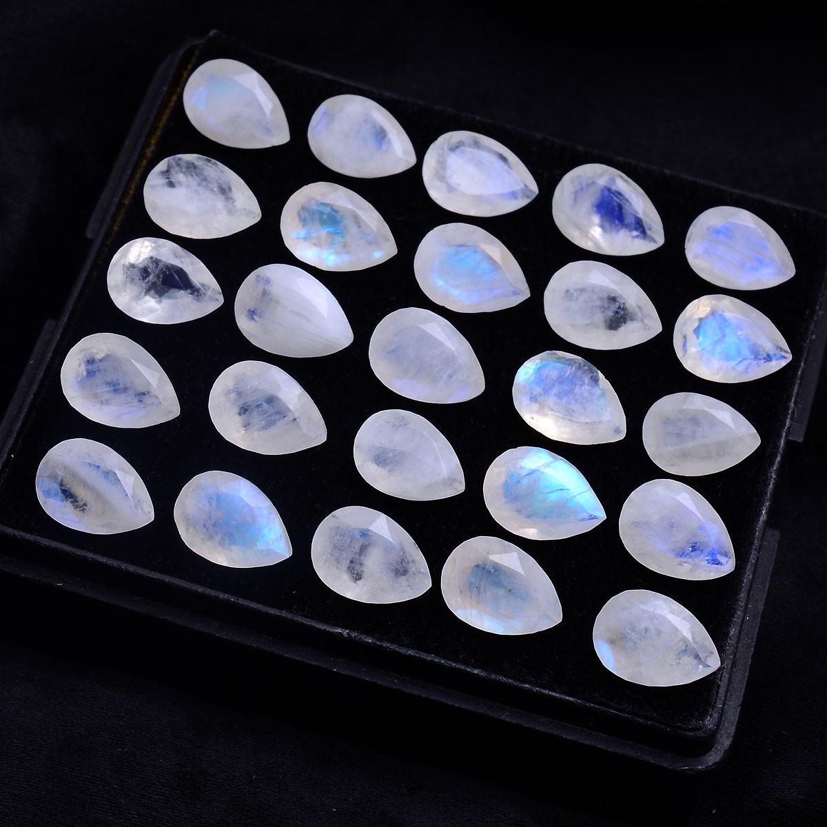 26 Pcs Natural Moonstone Blue Shine 10mmx7mm Pear Faceted Cut Loose Gemstones