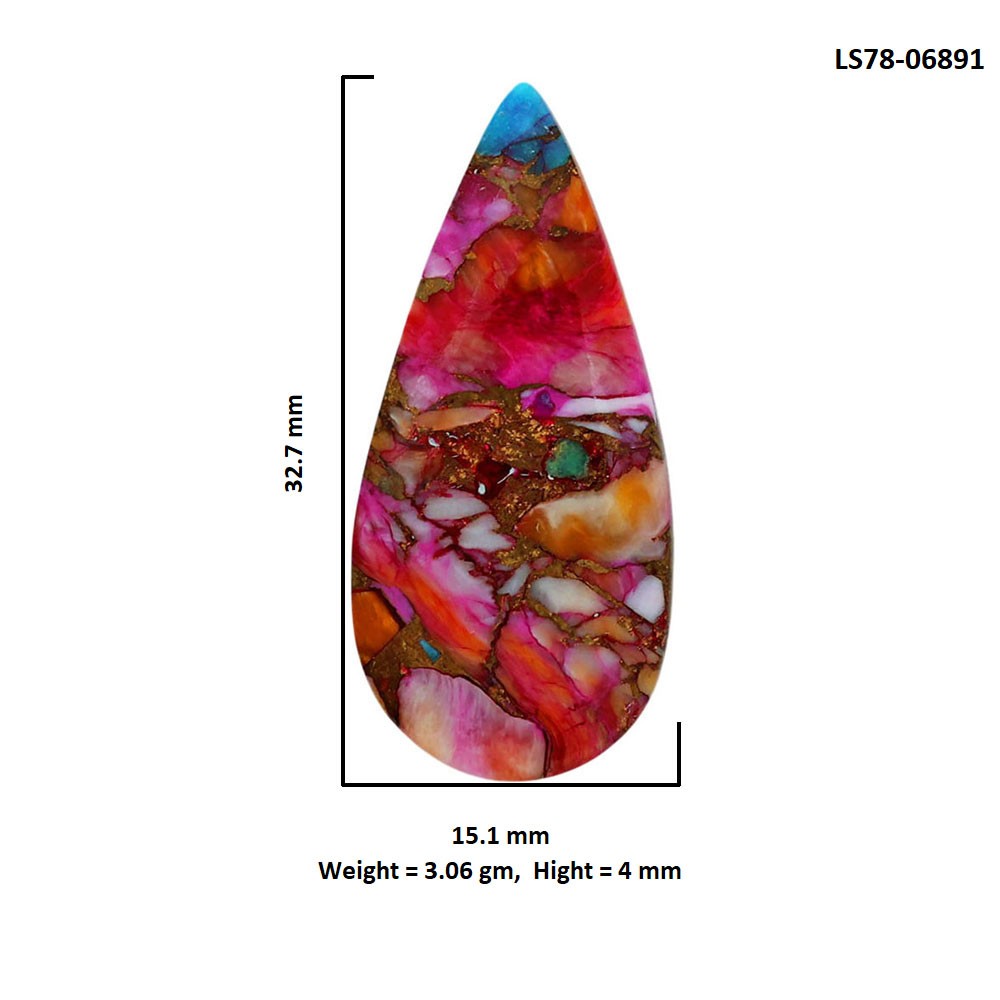 Natural Kingman Orange Dahlia Turquoise 15.1×32.7×4 mm Pear Gemstone LS78-06891