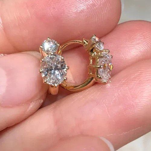 5.00Ct Oval-Cut EF/VS1 Lab Grown Diamond Huggies Earring 14K Yellow Gold