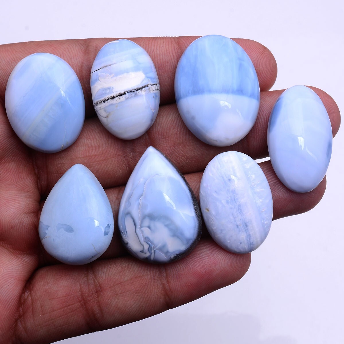 7 Pcs Natural Blue Opal 25mm-29mm Cabochon Glossy Untreated Loose Gemstones Lot