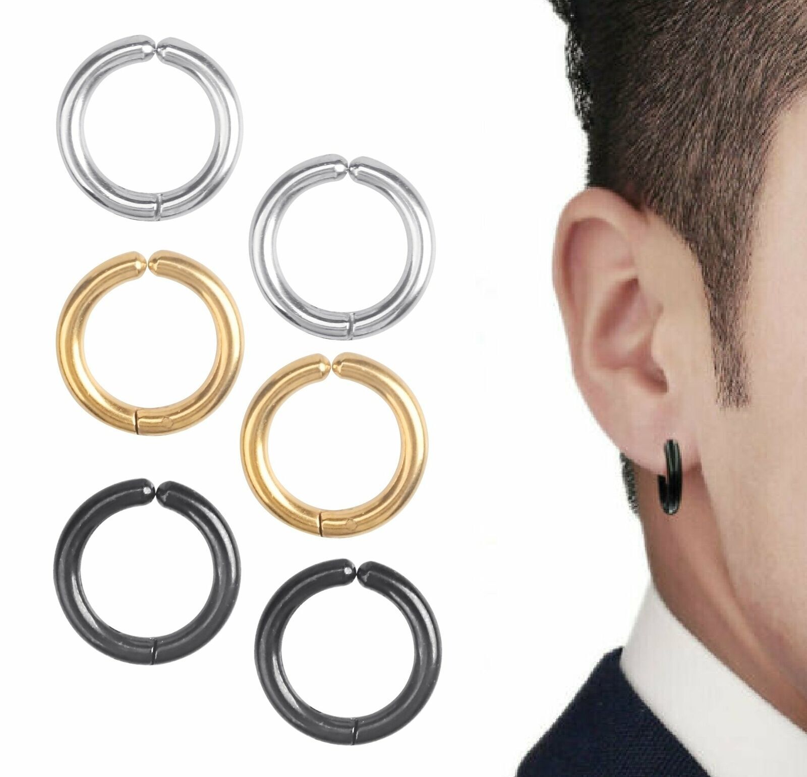 Men Women Stainless Steel Clip On Non-Piercing Fake Hoop Earrings Ear Nose