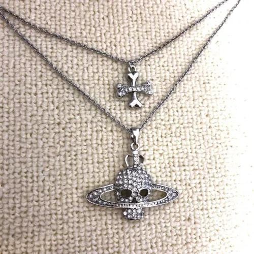 【In Box/Drawstring】Vivienne Westwood Skull Orb Stone Double Chain Necklace