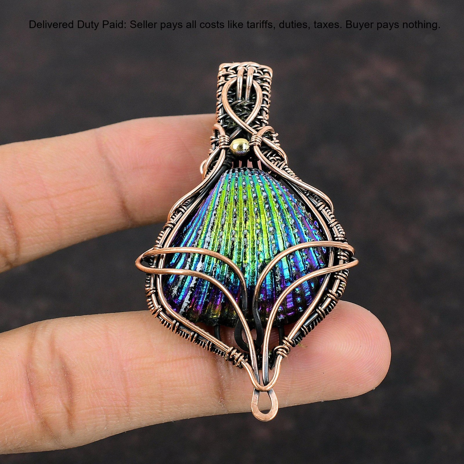 Natural Titanium Coated Shell No Stone Wire Wrapped Mother New Pendant Copper
