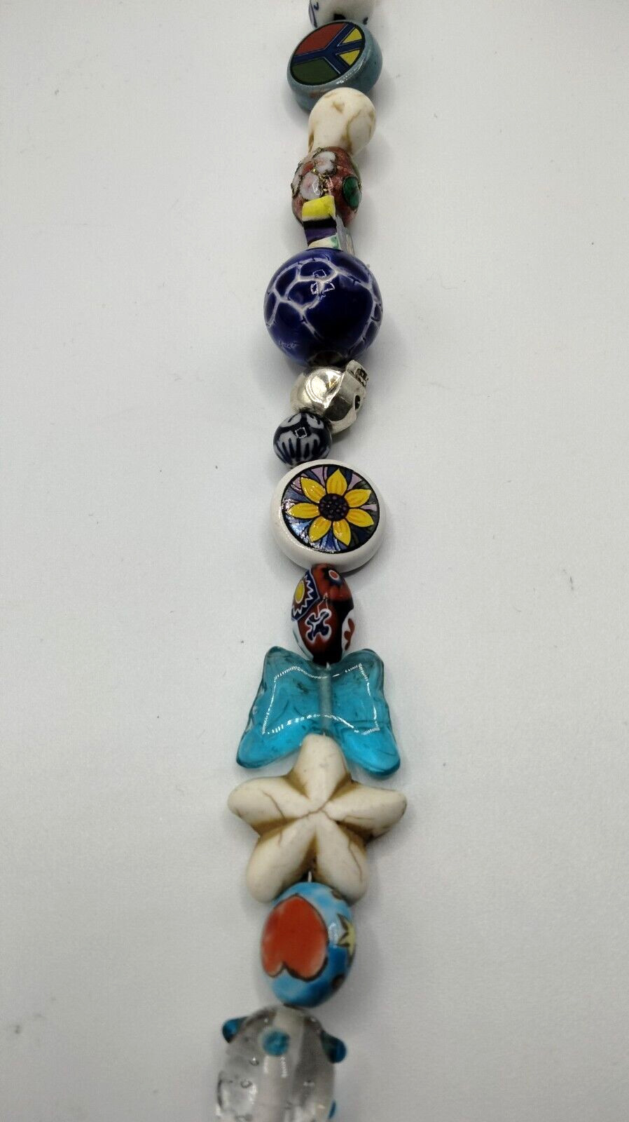Vintage Multi Color Glass Metal Acrylic Ceramic Stars Flower Beaded Necklace 15″