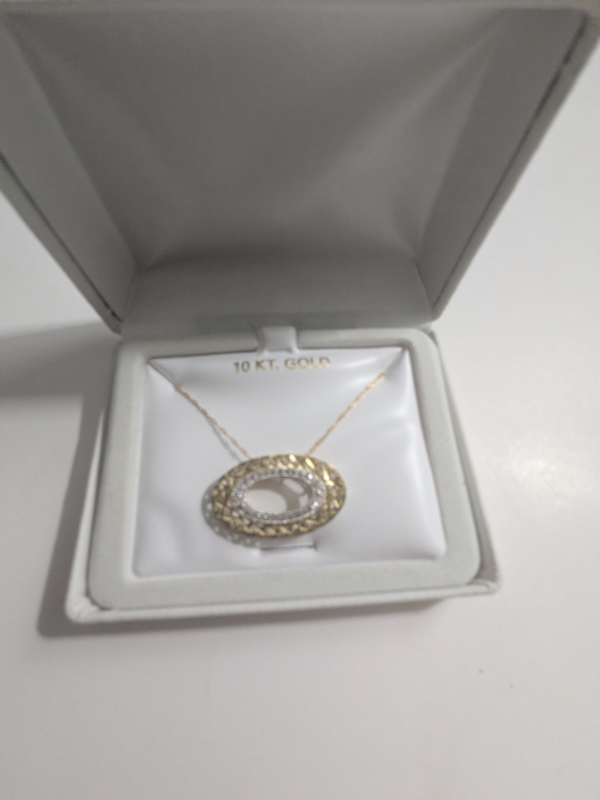 10K Gold Two-Tone Oval Pendant Necklace