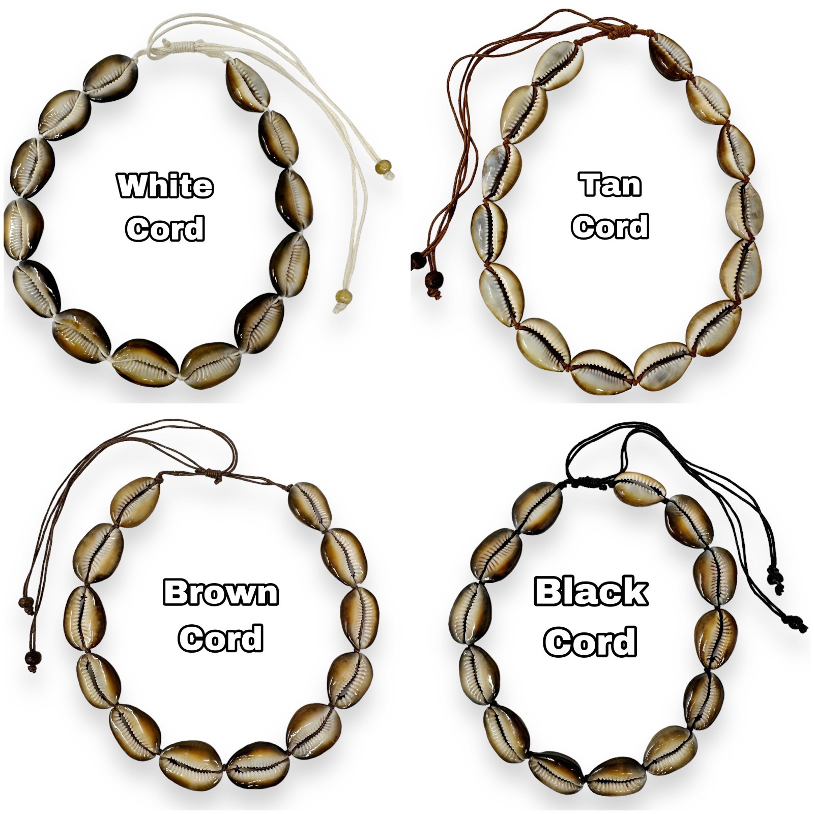 Cowrie Shell Necklace Adjustable 12–24″ Unisex Hawaiian Surfer Choker Natural