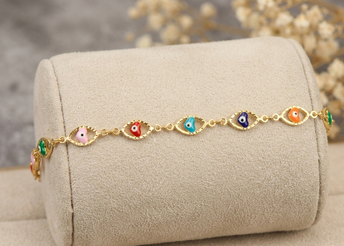 Chic 18K Gold Plated Evil Eye Bracelet for Women | Colorful Enamel Charm Chain