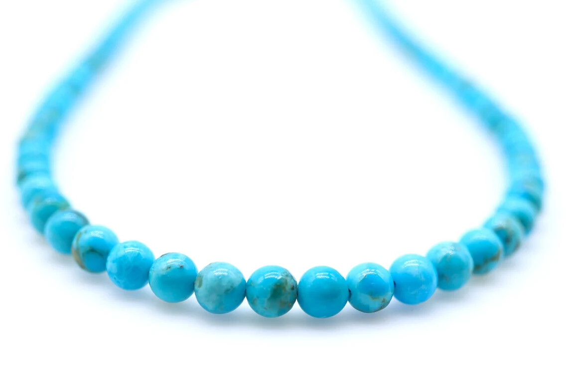 Soft Sky Blue Kingman Arizona Turquoise Necklace, 6mm Round Gemstone Choker